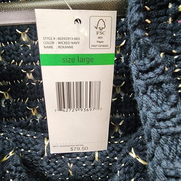 NWT Nine West Jeans Sweater LARGE Cowl Neck Wicked Navy Roxanne Missy Shiny NEW - Picture 9 of 11